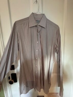 Turnbull & Asser Men's White Shirt with Red & Blue Pinstripes